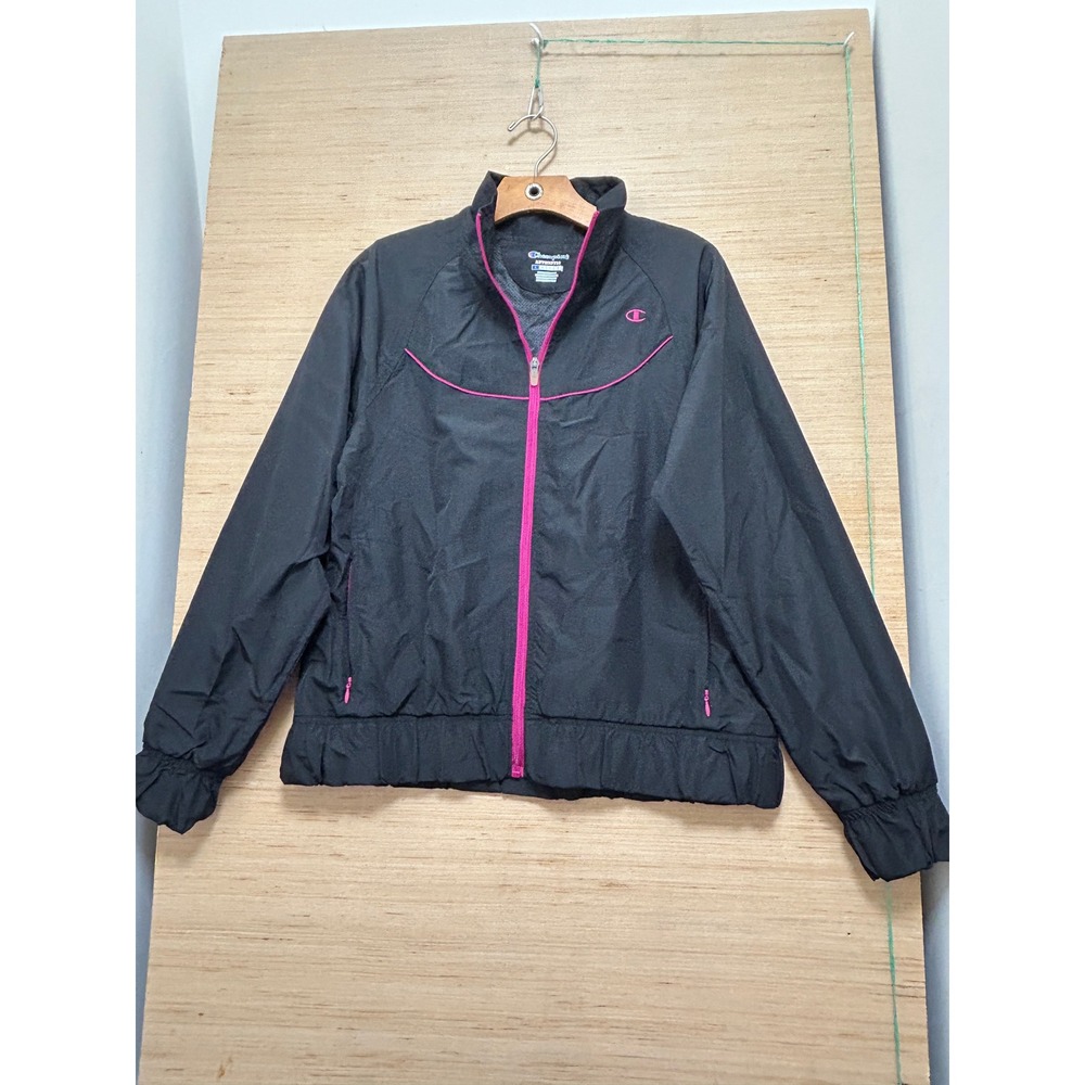 Champion Kids Girls Black Pink Trim Track Jacket Athletic Full Zip Size L